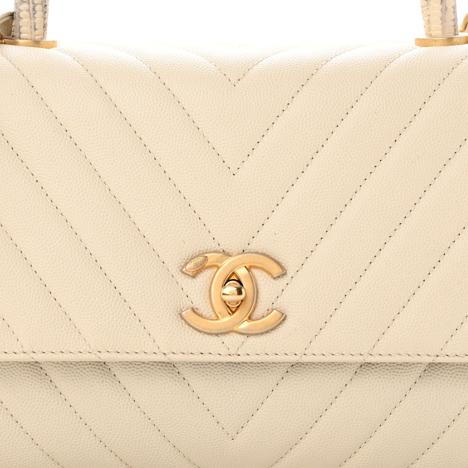 Chanel Caviar Lizard Chevron Quilted Small Coco Handle Flap Ivory 8 of 12