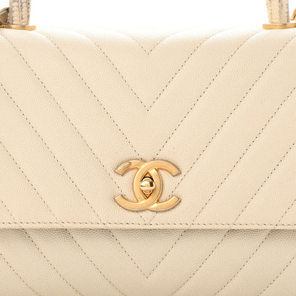 Chanel Caviar Lizard Chevron Quilted Small Coco Handle Flap Ivory 8 of 12