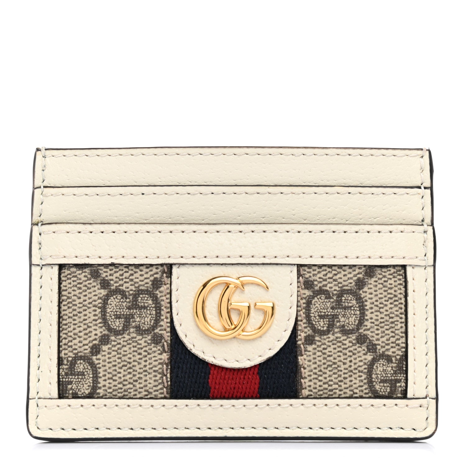 Gucci GG Supreme Monogram Textured Calfskin Web Ophidia Card Holder Beige Ebony Mystic White 1 of 8