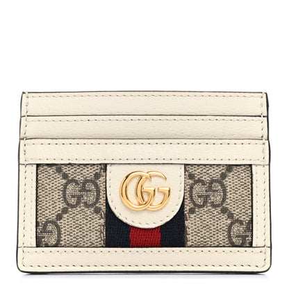 Gucci GG Supreme Monogram Textured Calfskin Web Ophidia Card Holder Beige Ebony Mystic White 1 of 8