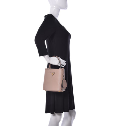Prada Saffiano Cuir Calfskin Small Panier Bucket Bag Cipria Black 3 of 9