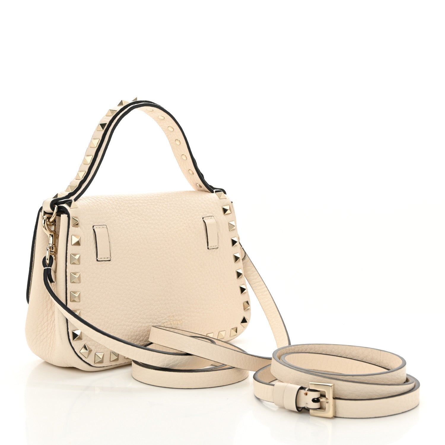 Valentino Garavani Grainy Calfskin Small Rockstud Top Handle Bag Light Ivory 3 of 9