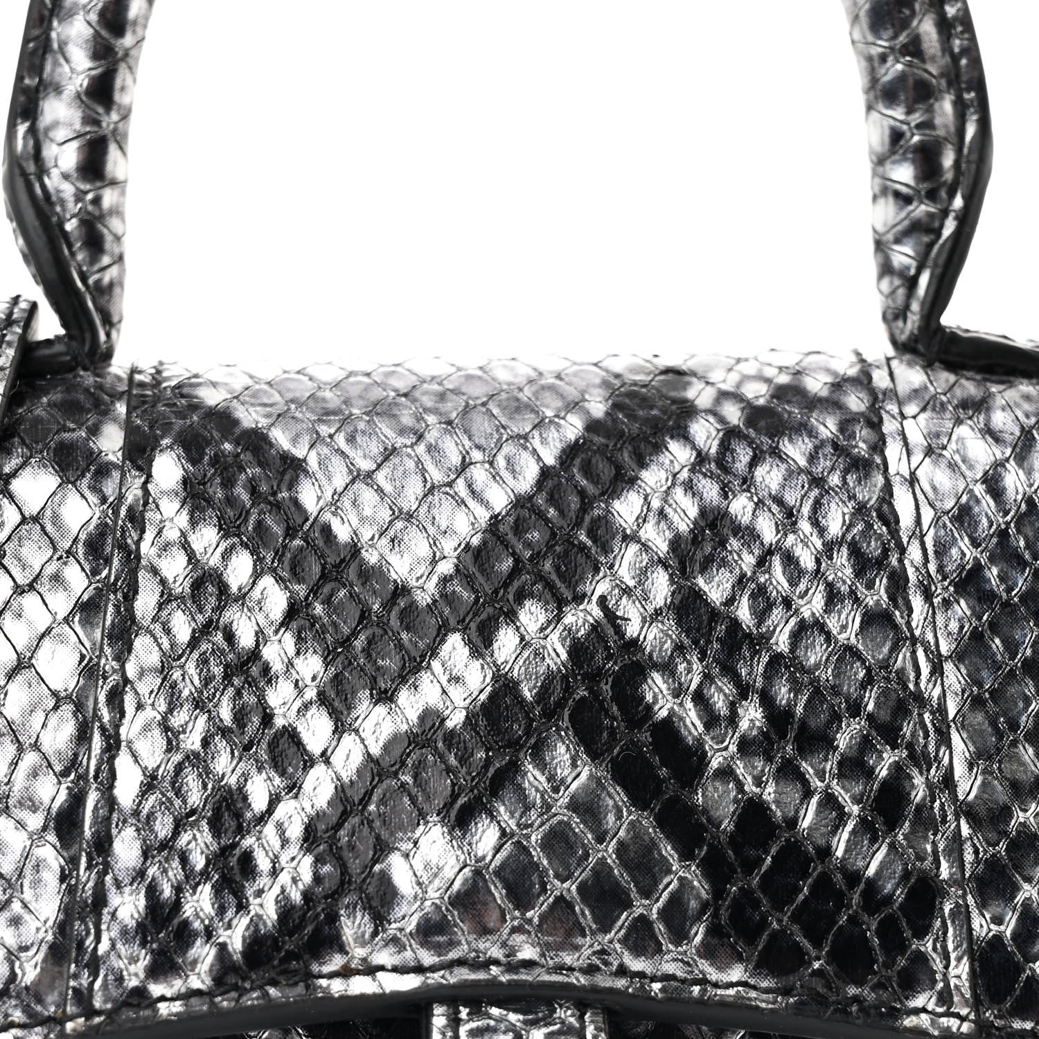Balenciaga Shiny Calfskin Snakeskin Effect Hourglass Top Handle Bag Mini Silver Black 8 of 10