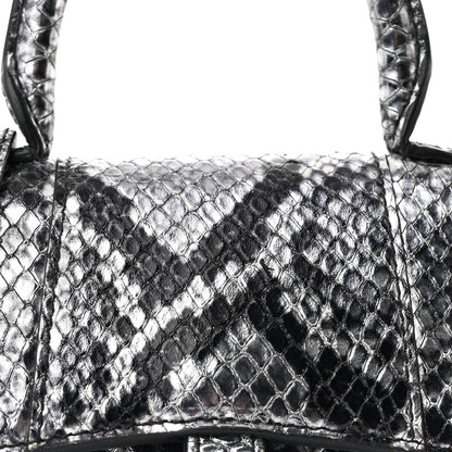 Balenciaga Shiny Calfskin Snakeskin Effect Hourglass Top Handle Bag Mini Silver Black 8 of 10