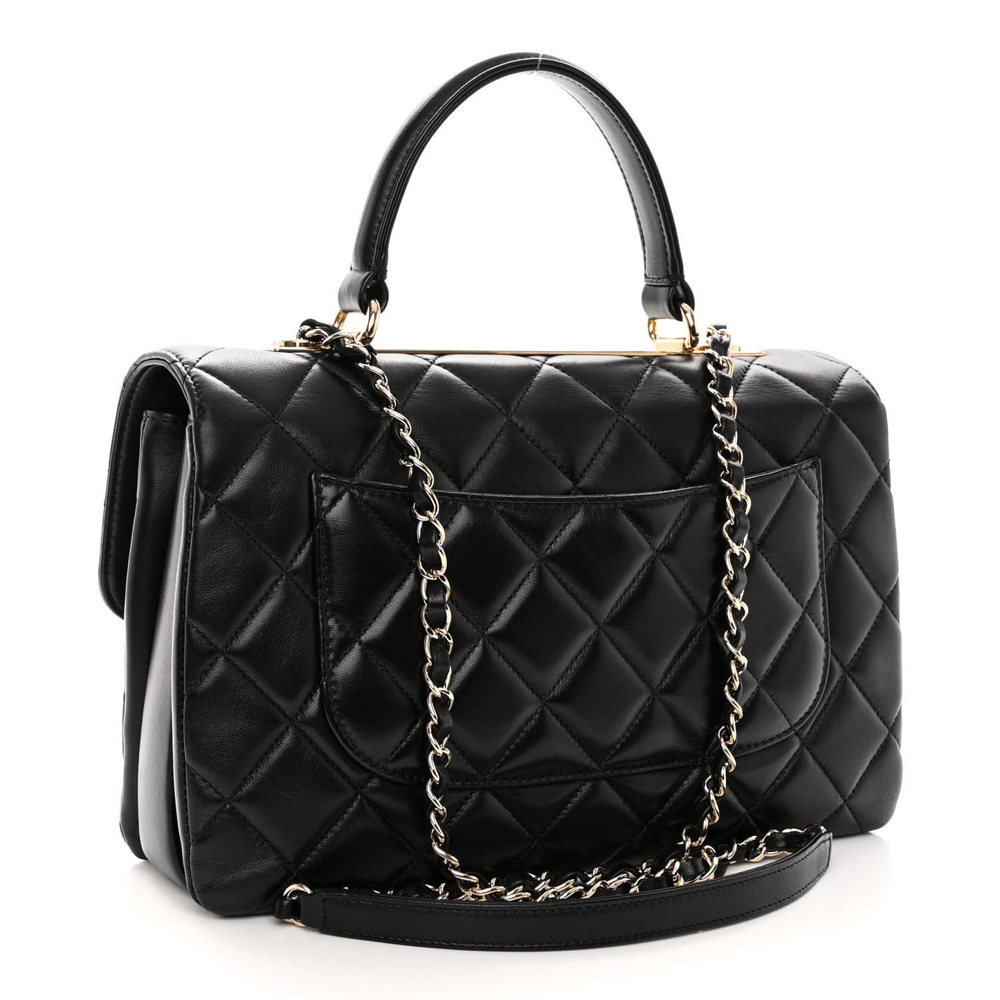Lambskin Quilted Medium Trendy CC Flap Dual Handle Bag Black
