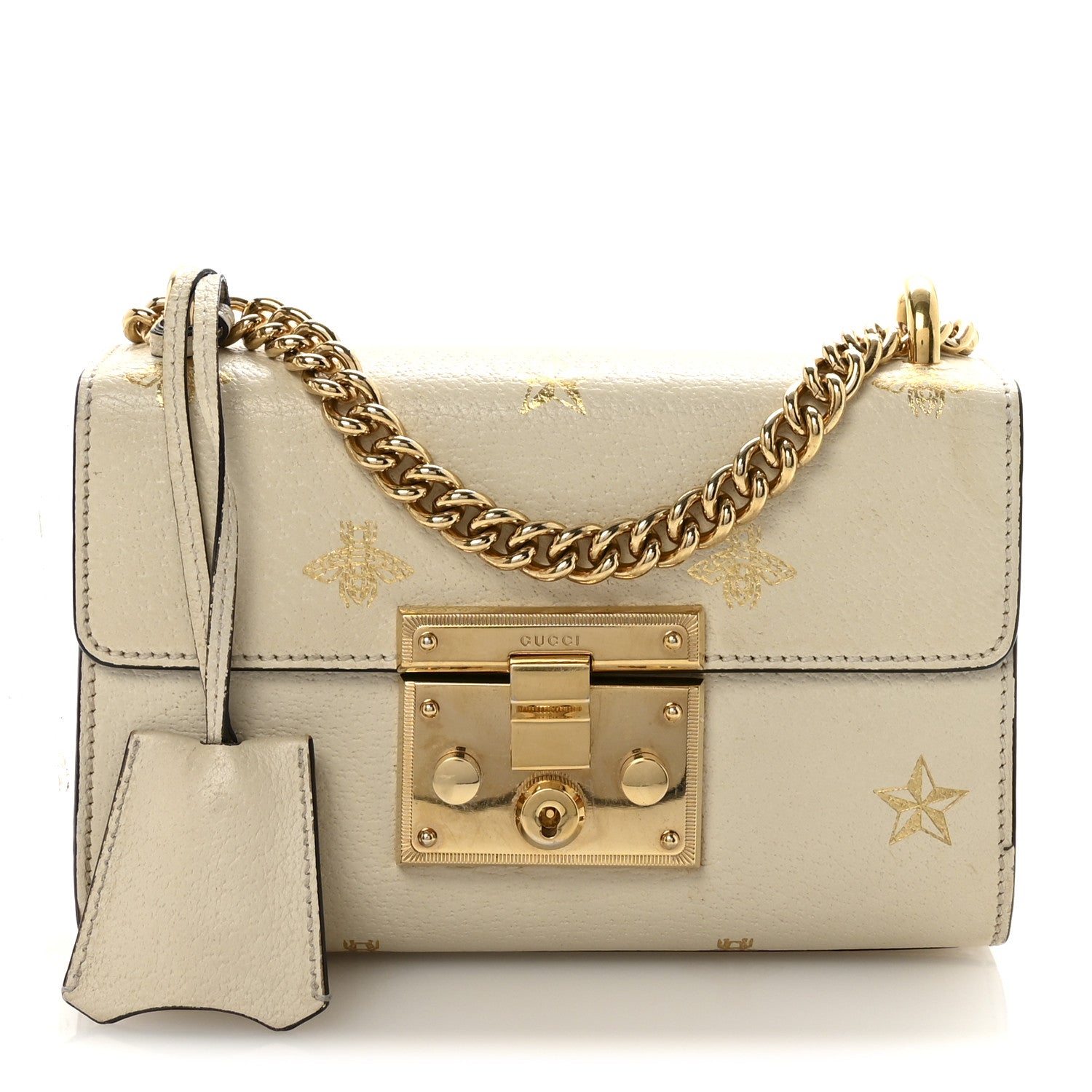 Gucci Grained Calfskin Bee Star Small Padlock Shoulder Bag White 1 of 10
