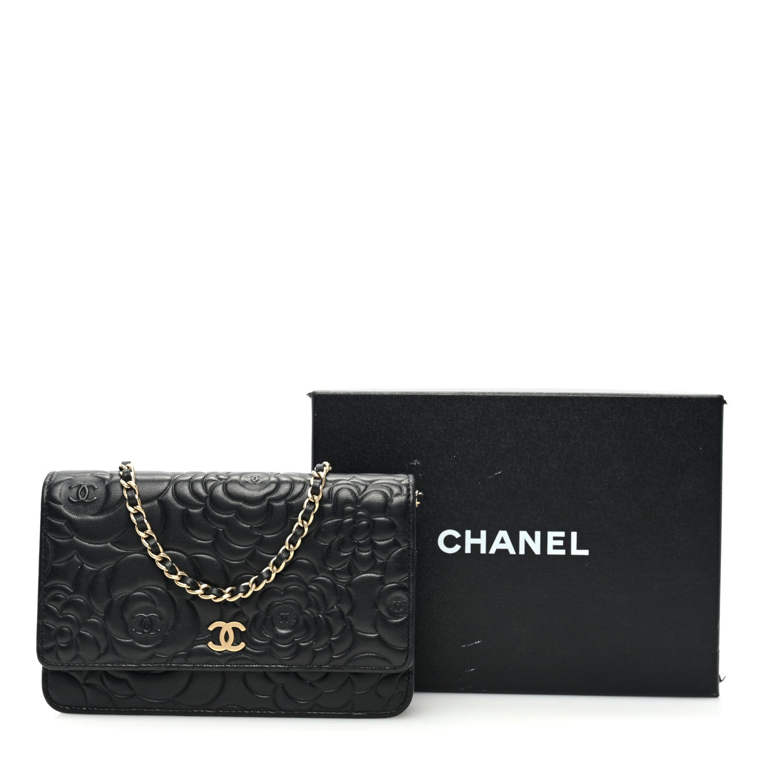 Chanel Lambskin Camellia Embossed Wallet On Chain WOC Black 11 of 11