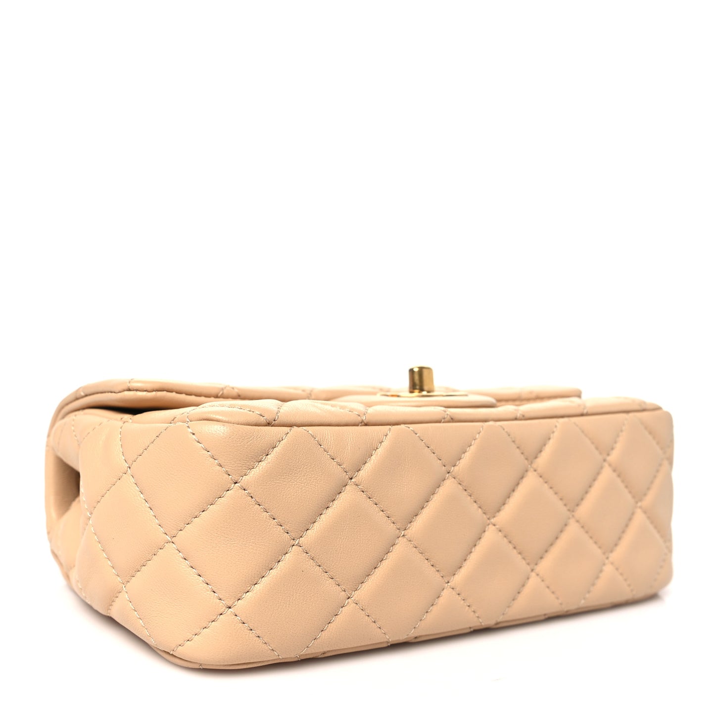 Lambskin Quilted Mini Rectangular Pearl Crush Flap Beige