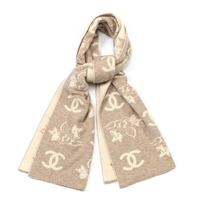 Chanel Cashmere CC Camelia Scarf Beige White 1 of 4