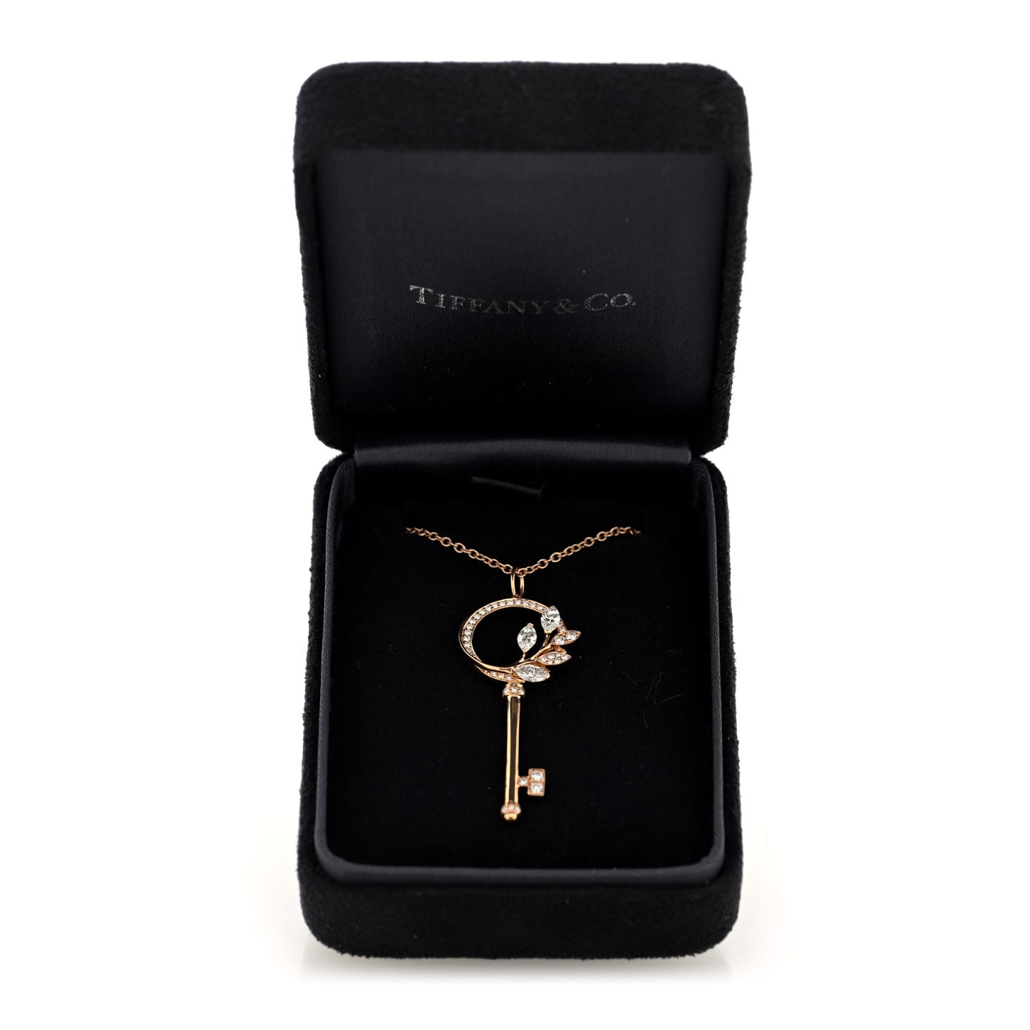 18K Rose Gold Diamond Victoria Vine Circle Key Pendant Necklace