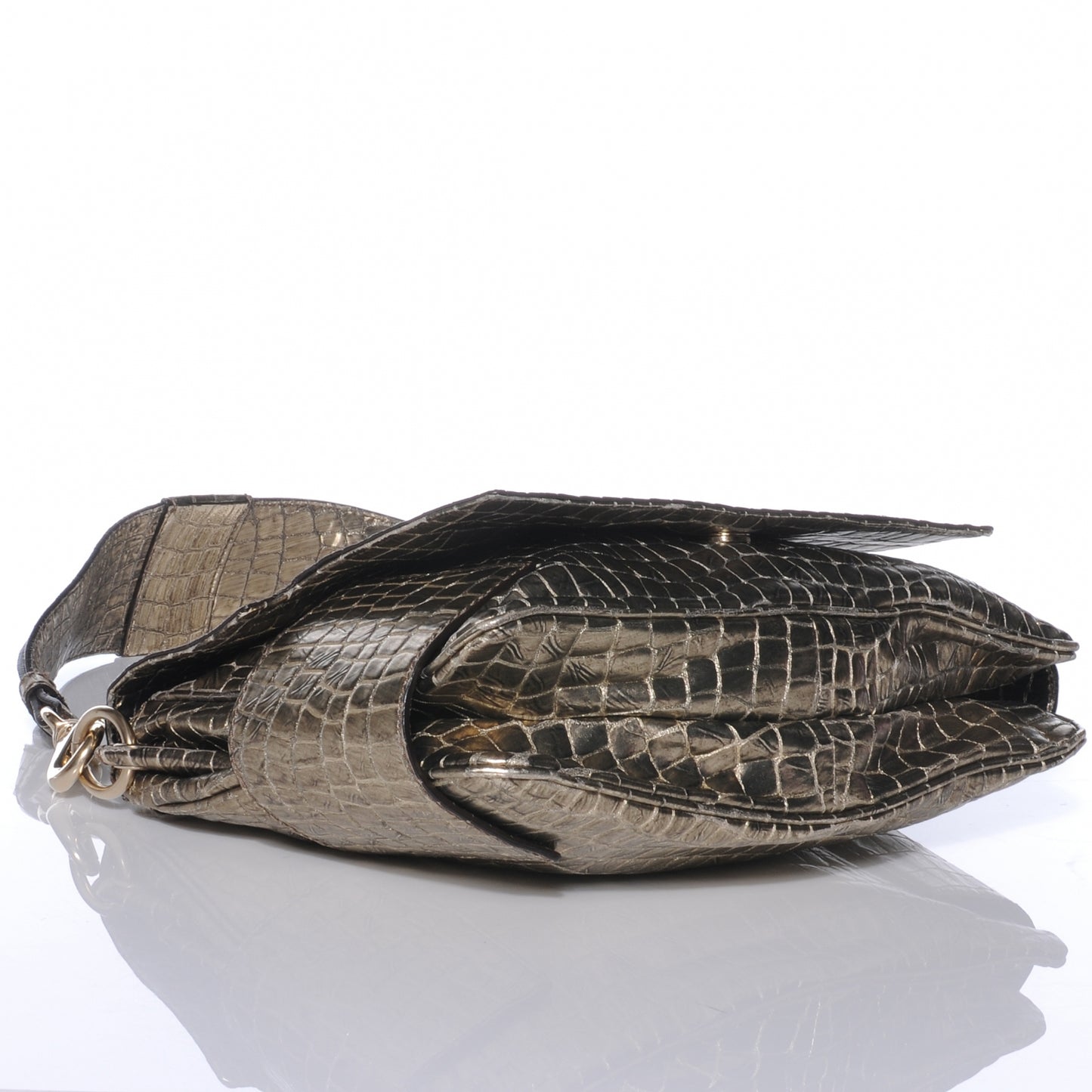 Calfskin Crocodile Embossed Melancholia Shoulder Bag Gold
