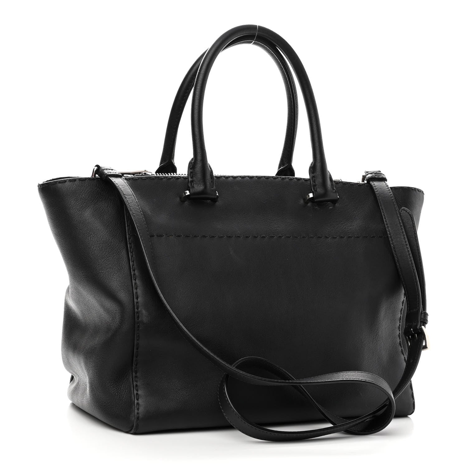 Prada City Calf Small Hand Stitched Galleria Double Zip Tote Black 2 of 11