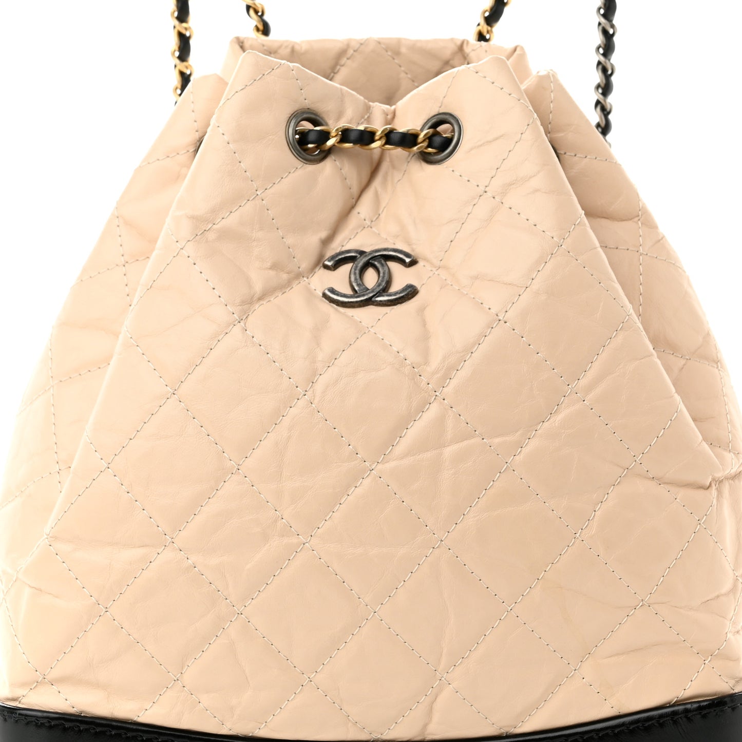 Aged Calfskin Quilted Gabrielle Backpack Beige Black