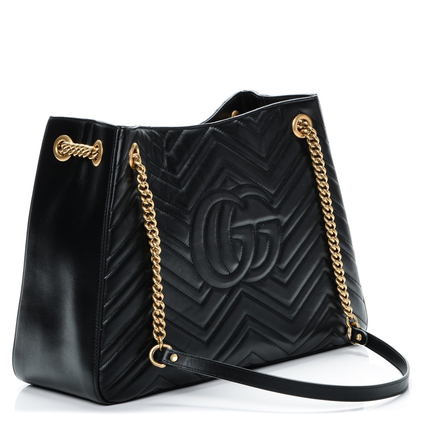 Calfskin Matelasse Medium GG Marmont Shoulder Tote Bag Black