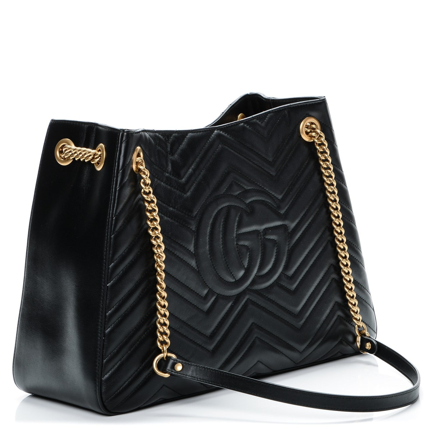 Gucci Calfskin Matelasse Medium GG Marmont Shoulder Tote Bag Black 3 of 6