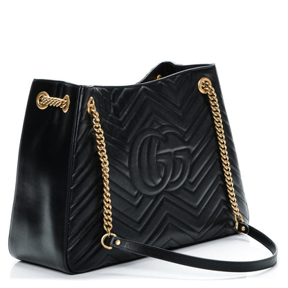 Gucci Calfskin Matelasse Medium GG Marmont Shoulder Tote Bag Black 3 of 6