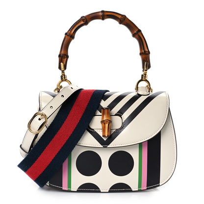 Gucci Calfskin Web Geometric Print Small Bamboo 1947 Top Handle Bag White Multi 3 of 12