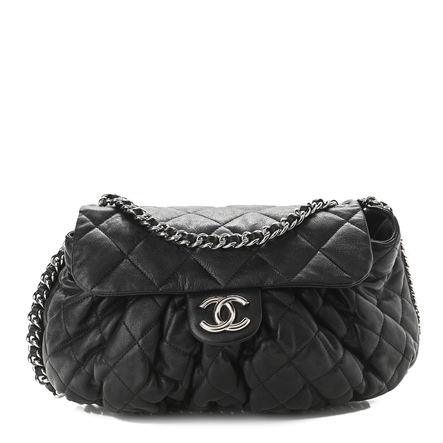 Chanel Washed Lambskin Quilted Medium Chain Around Messenger Black 1 of 10
