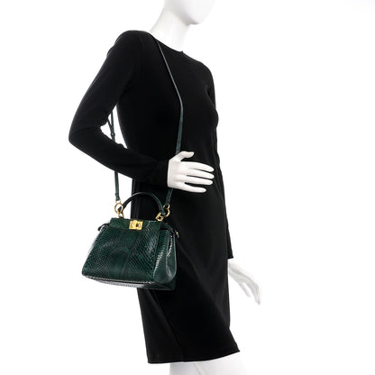 Fendi Snakeskin Shiny Nappa Mini Peekaboo Iconic Satchel Green 2 of 11