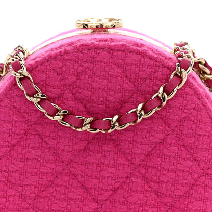 Chanel Metal Tweed Quilted Round Lock Frame Vanity Clutch With Chain Pink 7 of 9