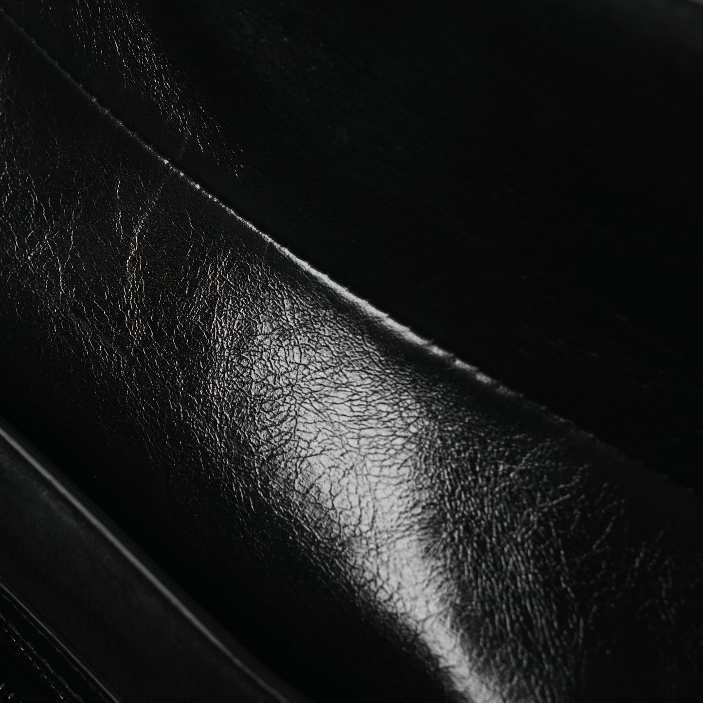 Shiny Crinkled Calfskin Studded Saddle Bag Black
