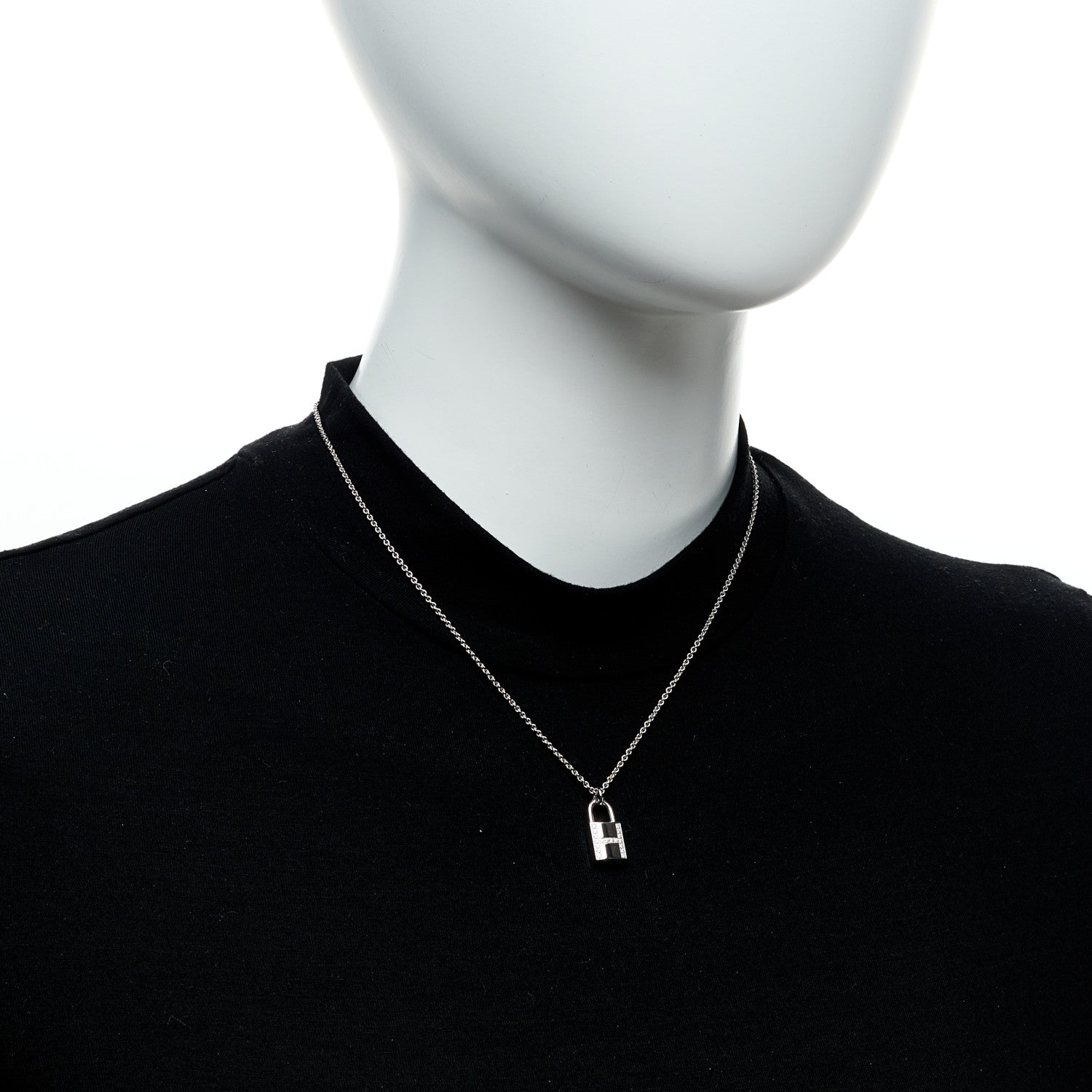 Hermes 18K White Gold Diamond Amulettes Cadenas Pendant Necklace 2 of 6