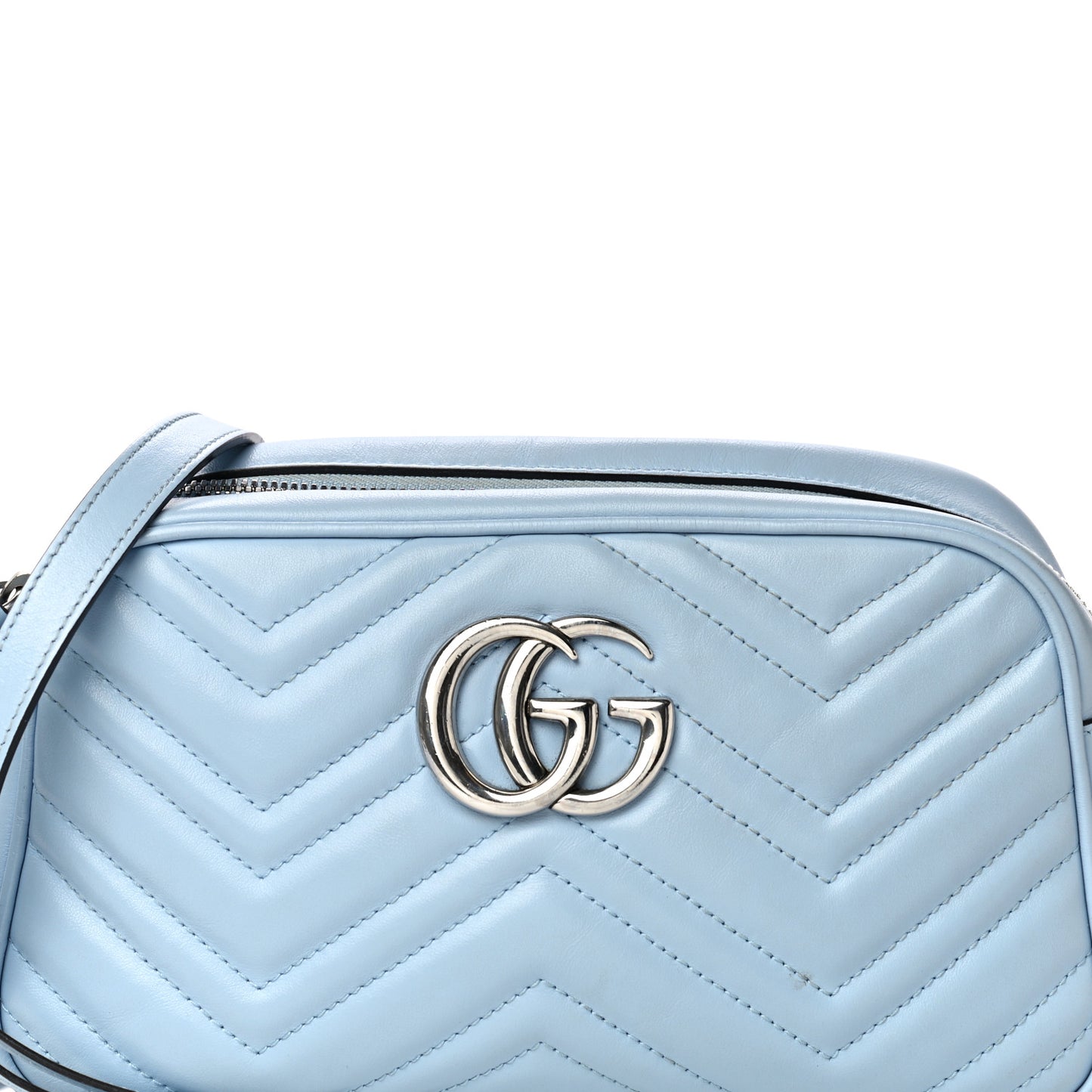 Calfskin Matelasse Small GG Marmont Chain Shoulder Bag Porcelain Light Blue
