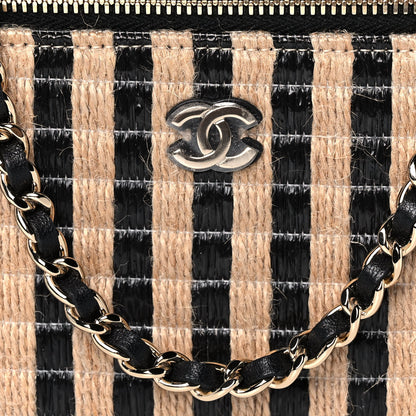 Chanel Raffia Jute Striped Small Vanity Case With Chain Black Beige 8 of 11