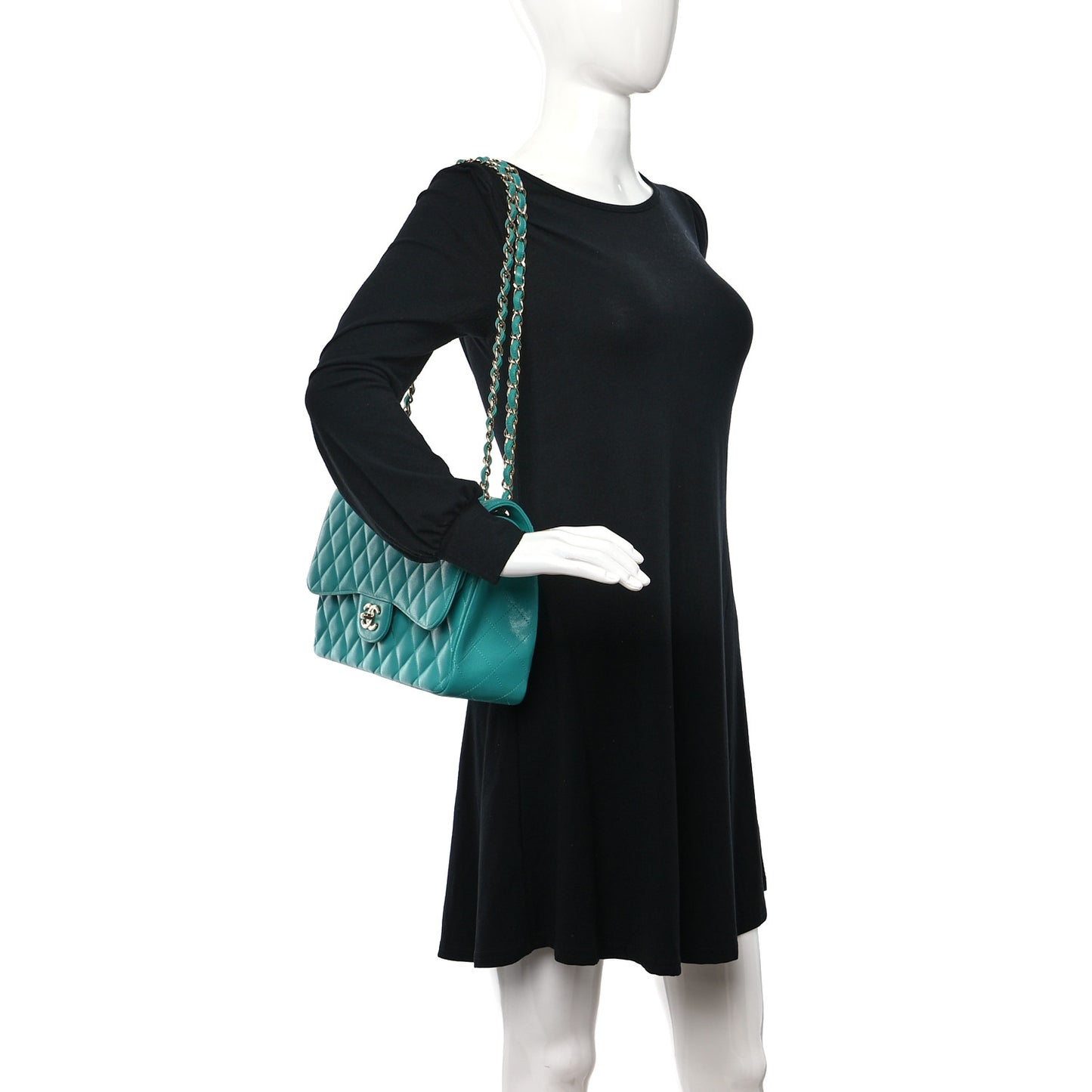 Caviar Quilted Jumbo Double Flap Turquoise