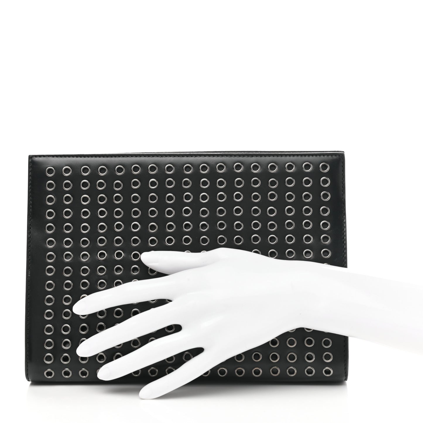 Calfskin Grommet Studded Clutch Black