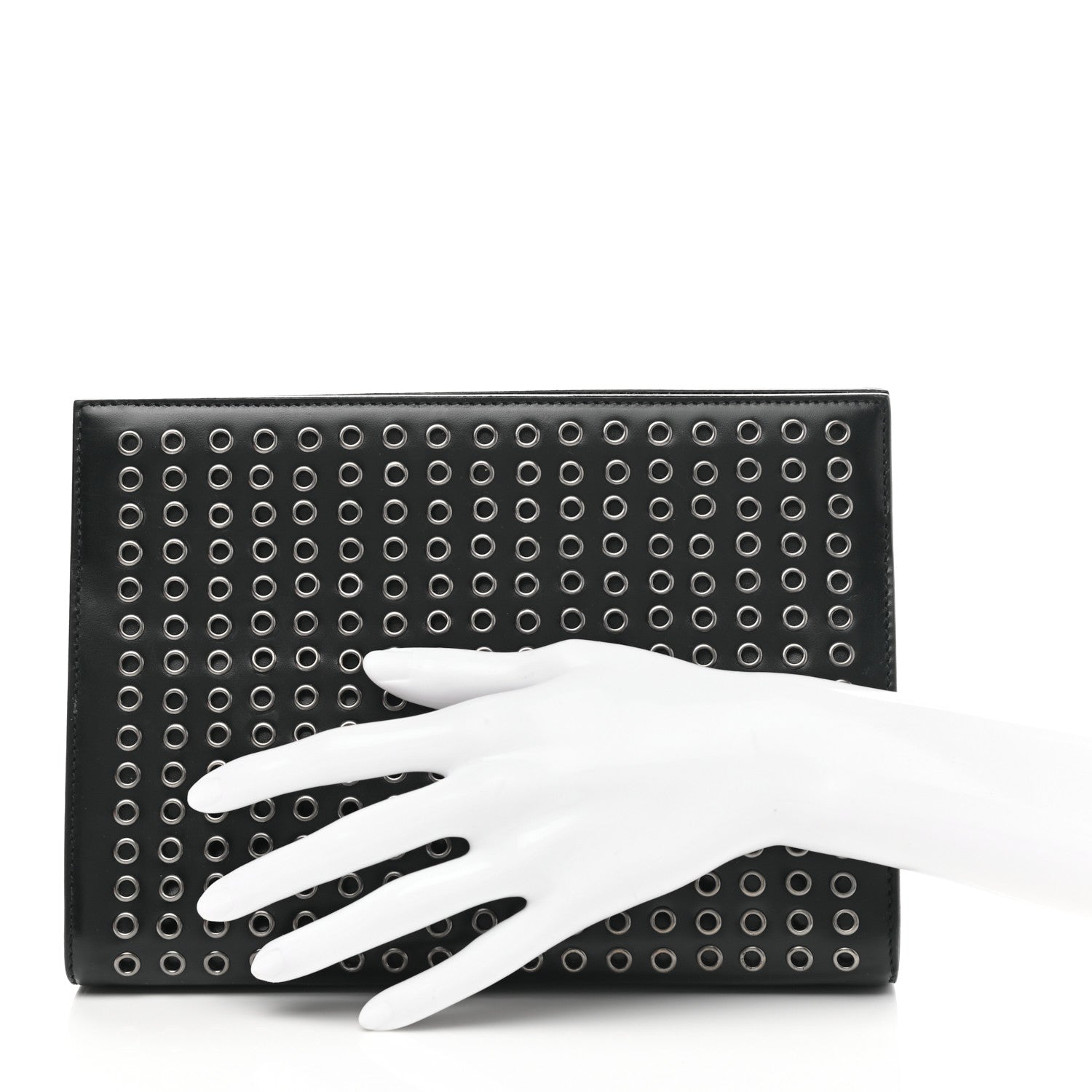 Alaia Calfskin Grommet Studded Clutch Black 2 of 9
