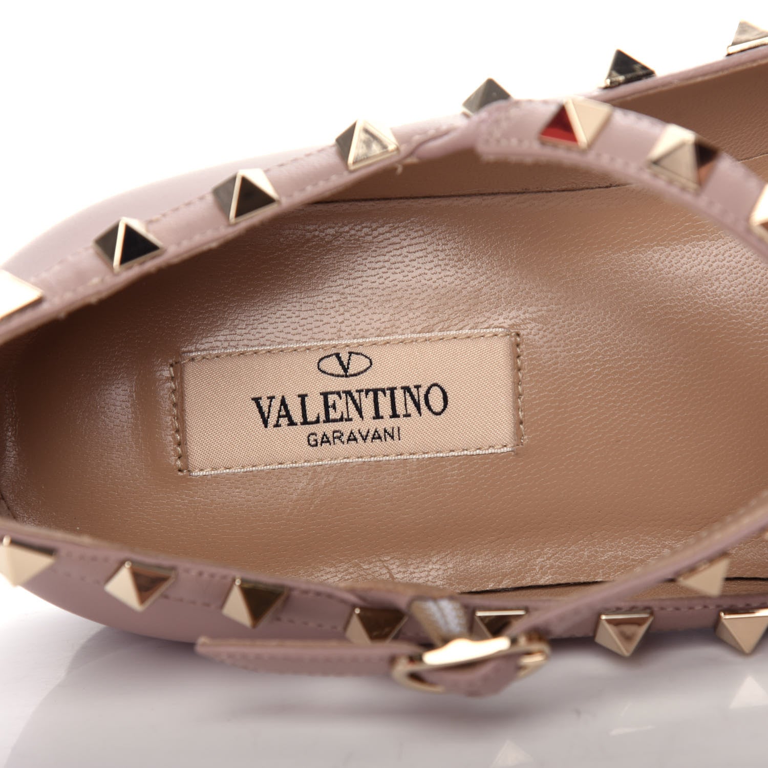 Valentino Garavani Calfskin Nappa Rockstud Cage Ballerina Flats 38.5 Poudre 9 of 11