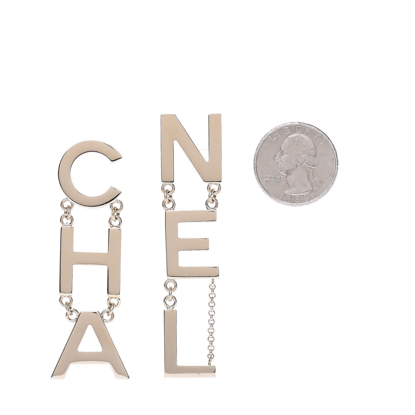 Metal Cha-Nel Logo Drop Earrings Gold