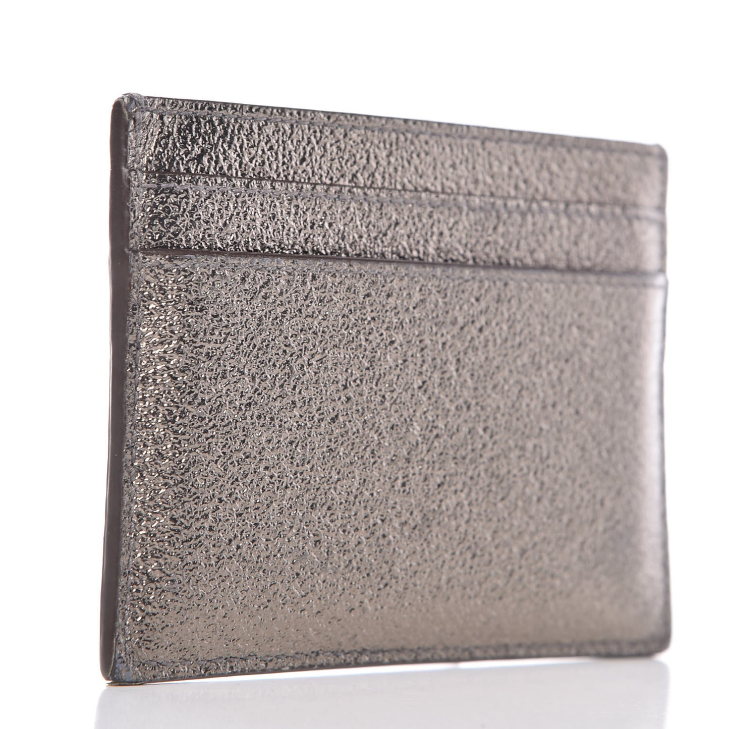Grained Metallic Calfskin Monogram Credit Card Case Bronze