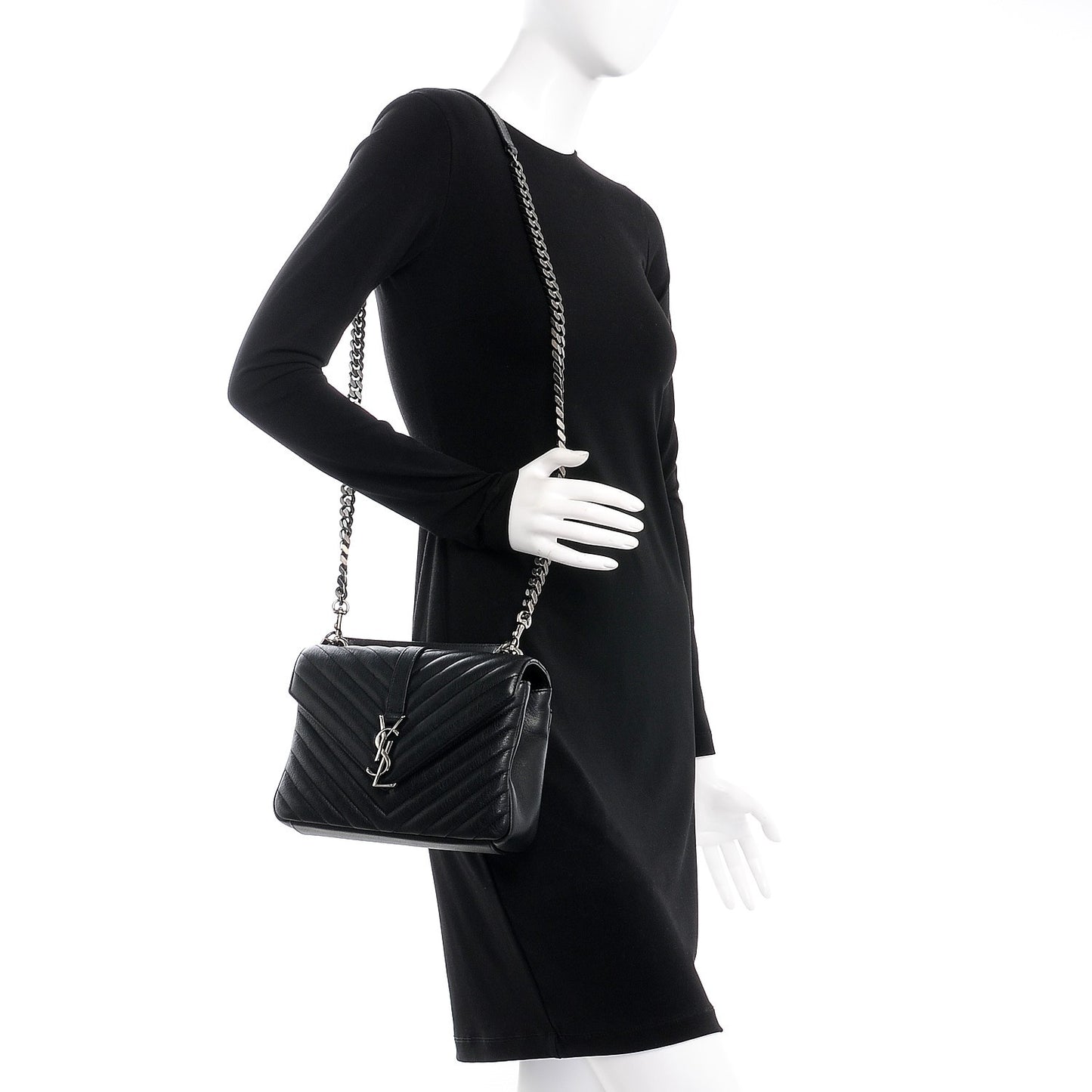 Sheepskin Matelasse Chevron Monogram Medium College Bag Black
