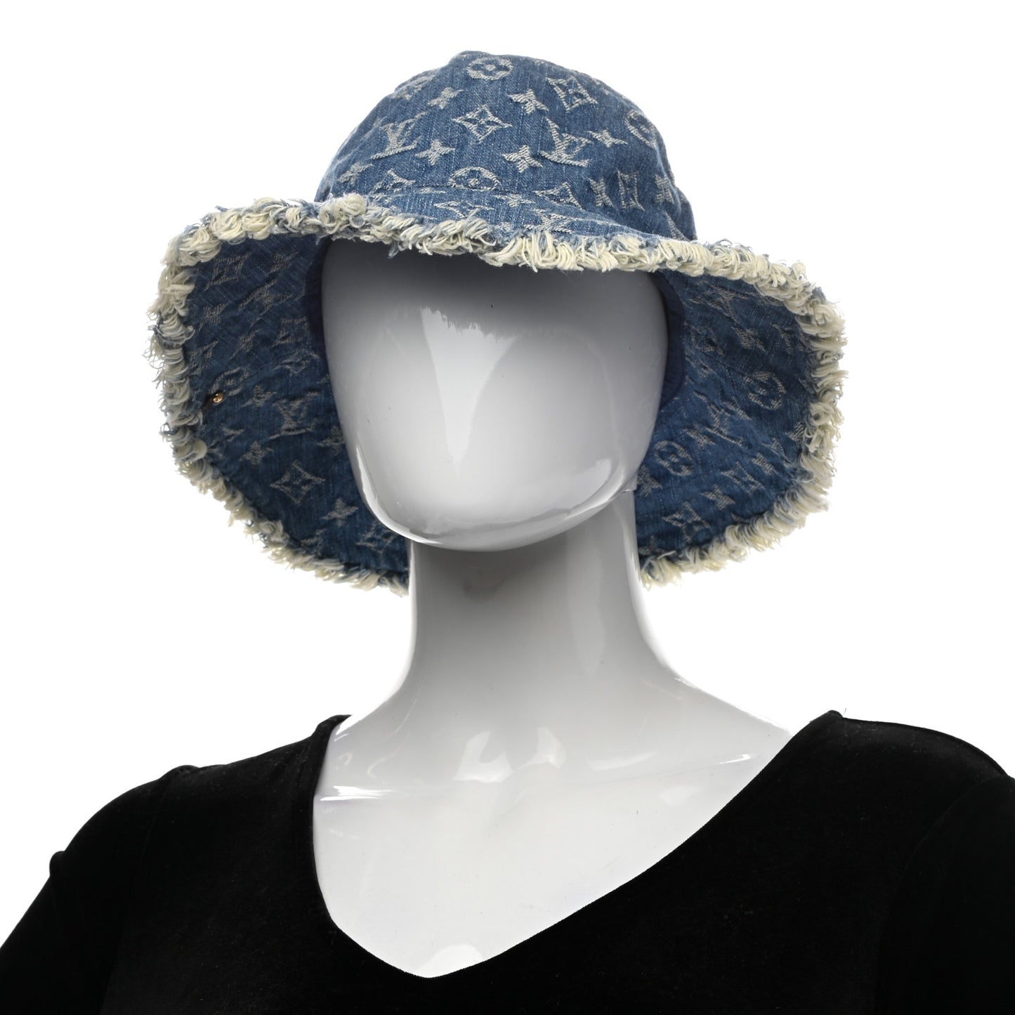 Monogram Denim Fringe Bob Bucket Hat M Blue
