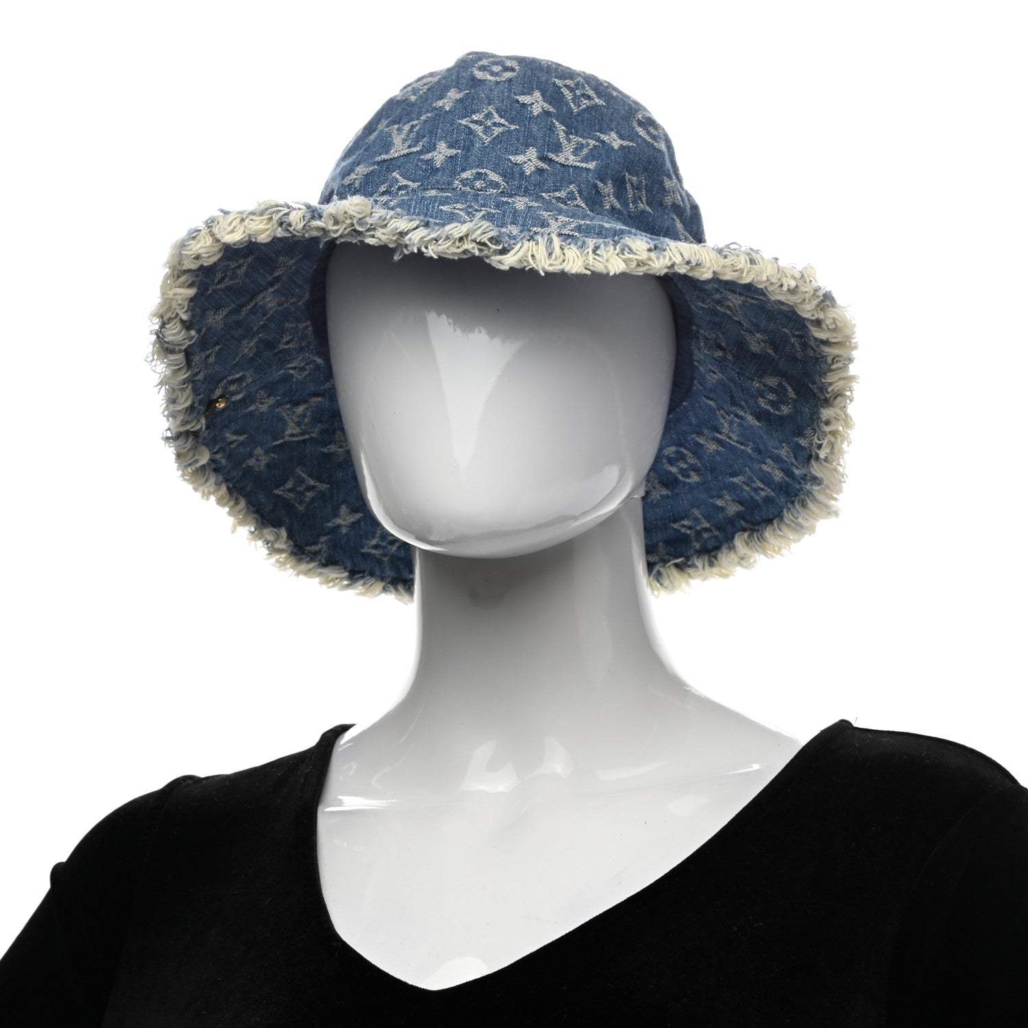Louis Vuitton Monogram Denim Fringe Bob Bucket Hat M Blue 2 of 8