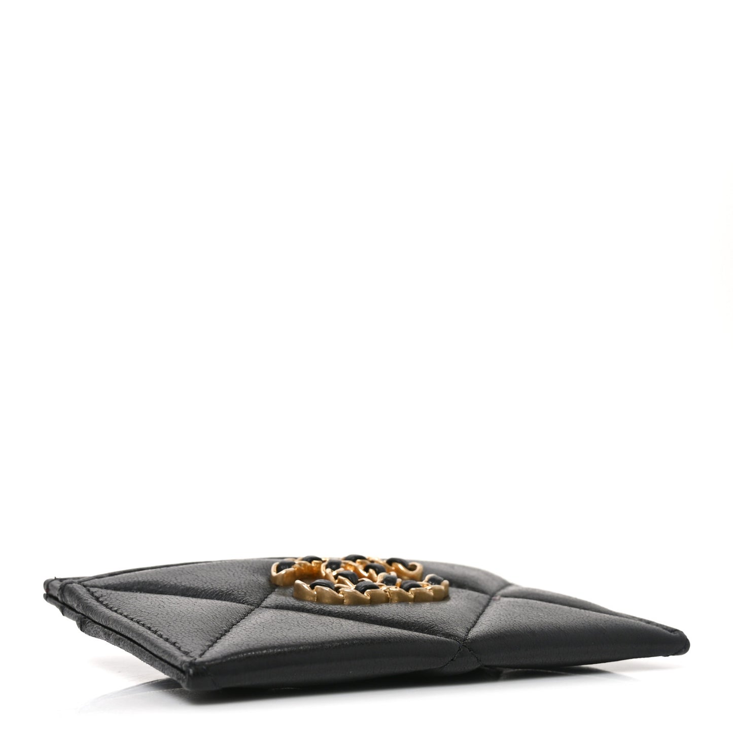 Lambskin Quilted Chanel 19 Card Holder Black
