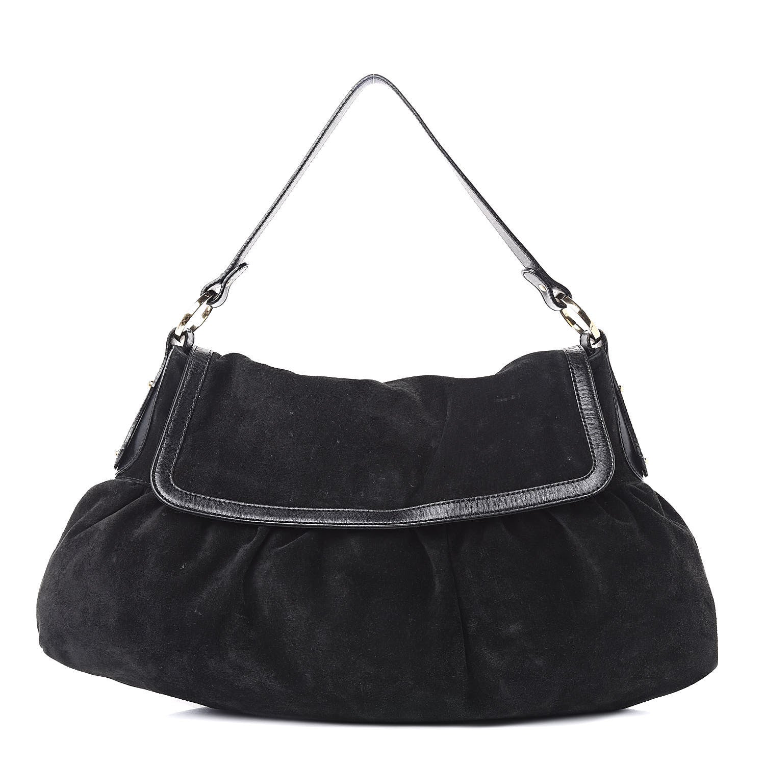 Fendi Suede Large Chef Shoulder Bag Black 1 of 17