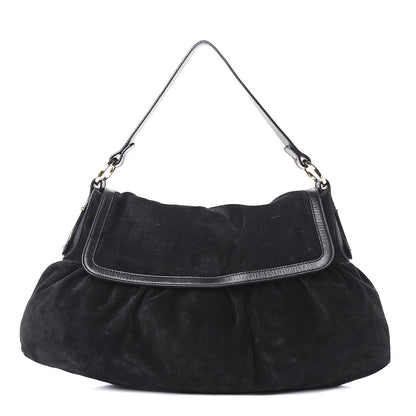 Fendi Suede Large Chef Shoulder Bag Black 1 of 17