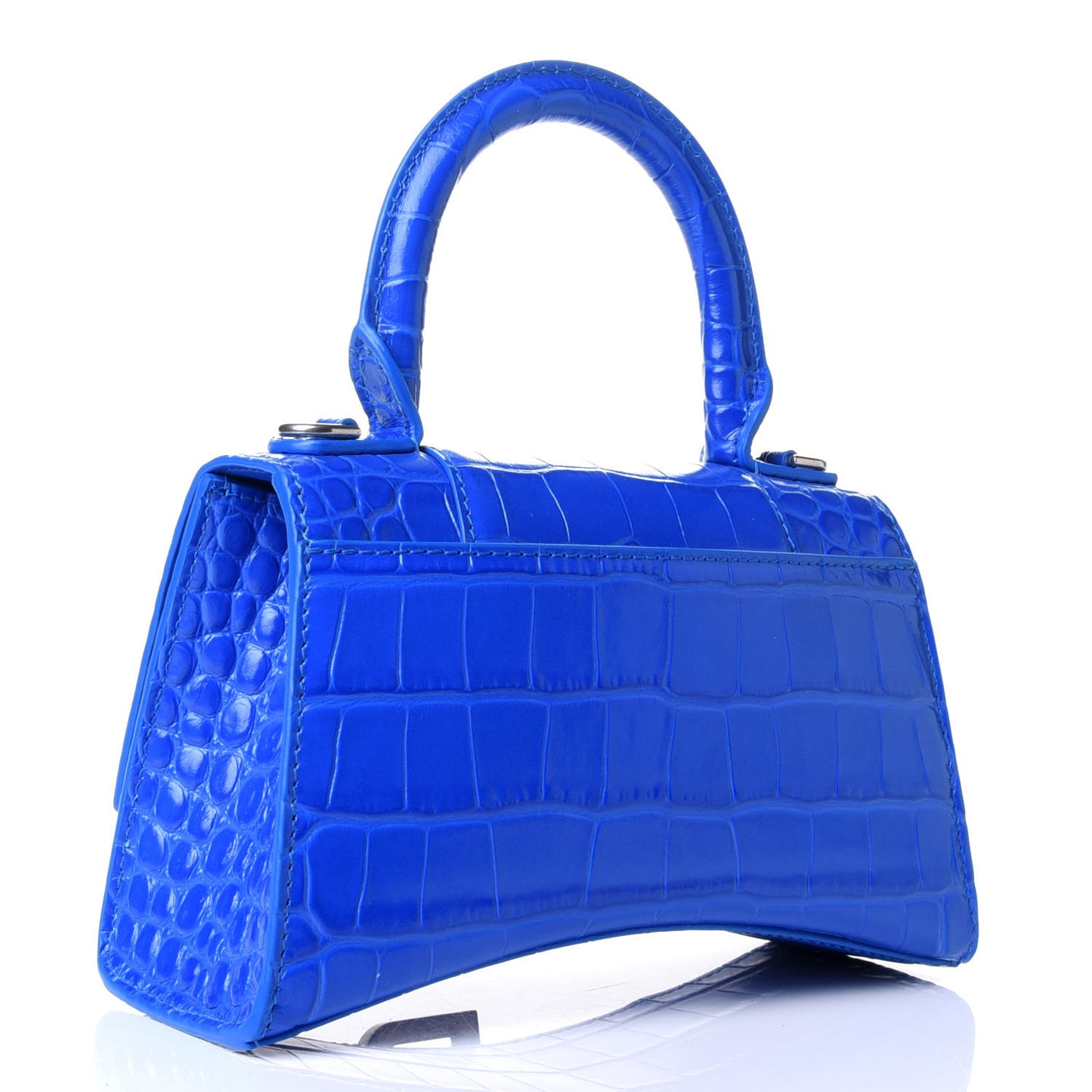 Shiny Calfskin Crocodile Embossed Hourglass Top Handle Bag XS Royal Blue