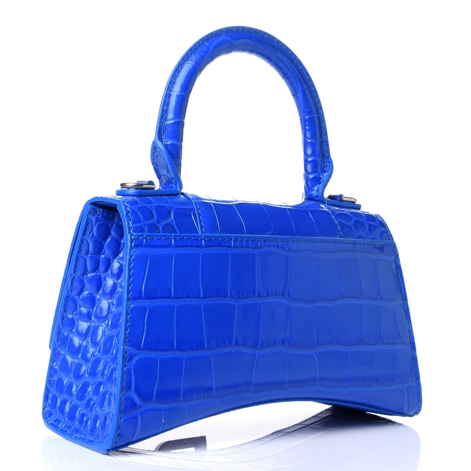 Balenciaga Shiny Calfskin Crocodile Embossed Hourglass Top Handle Bag XS Royal Blue 2 of 4