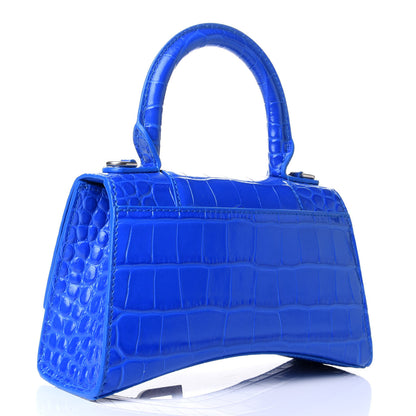 Balenciaga Shiny Calfskin Crocodile Embossed Hourglass Top Handle Bag XS Royal Blue 2 of 4