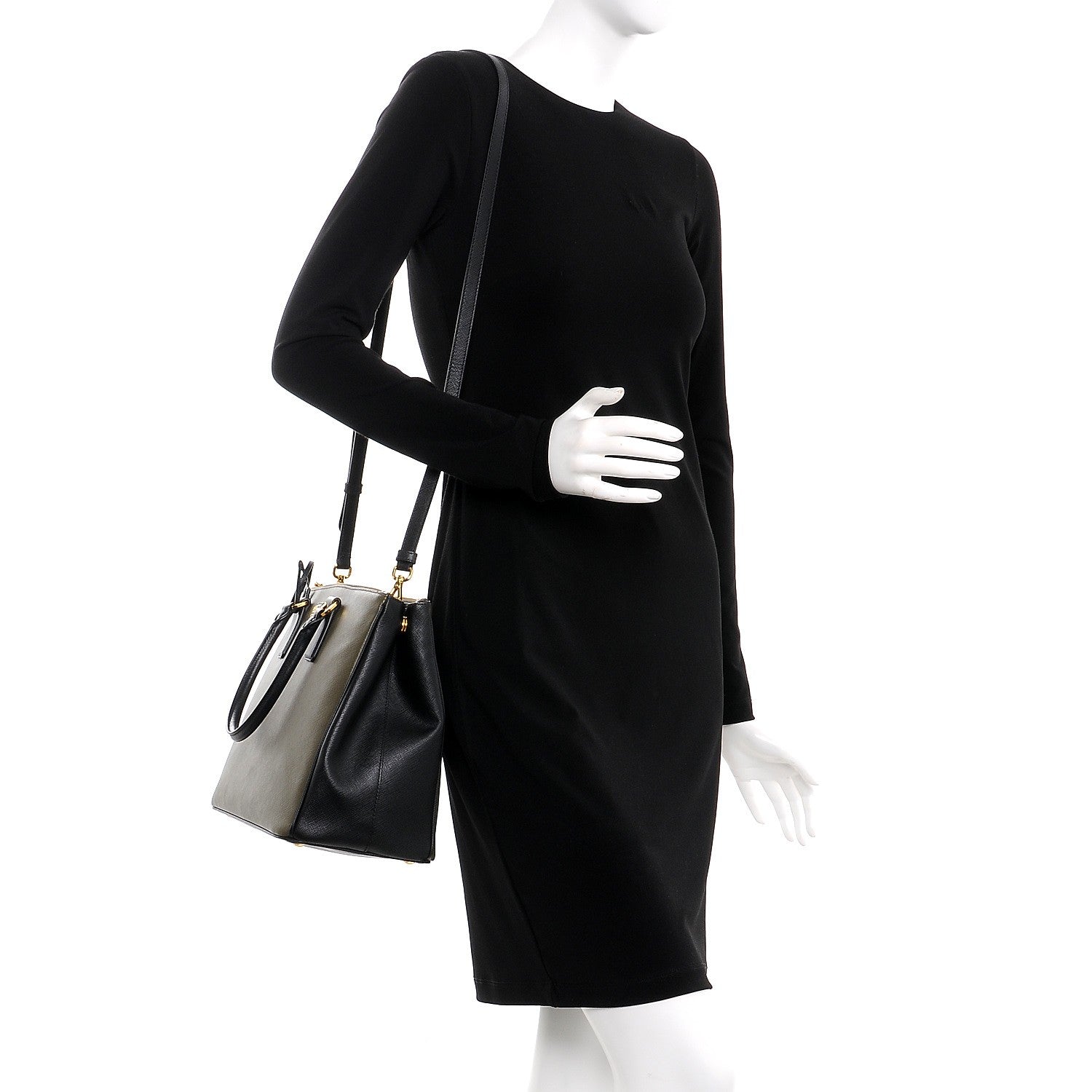 Prada Saffiano Lux Bi-Color Medium Galleria Double Zip Tote Militare Black 2 of 11