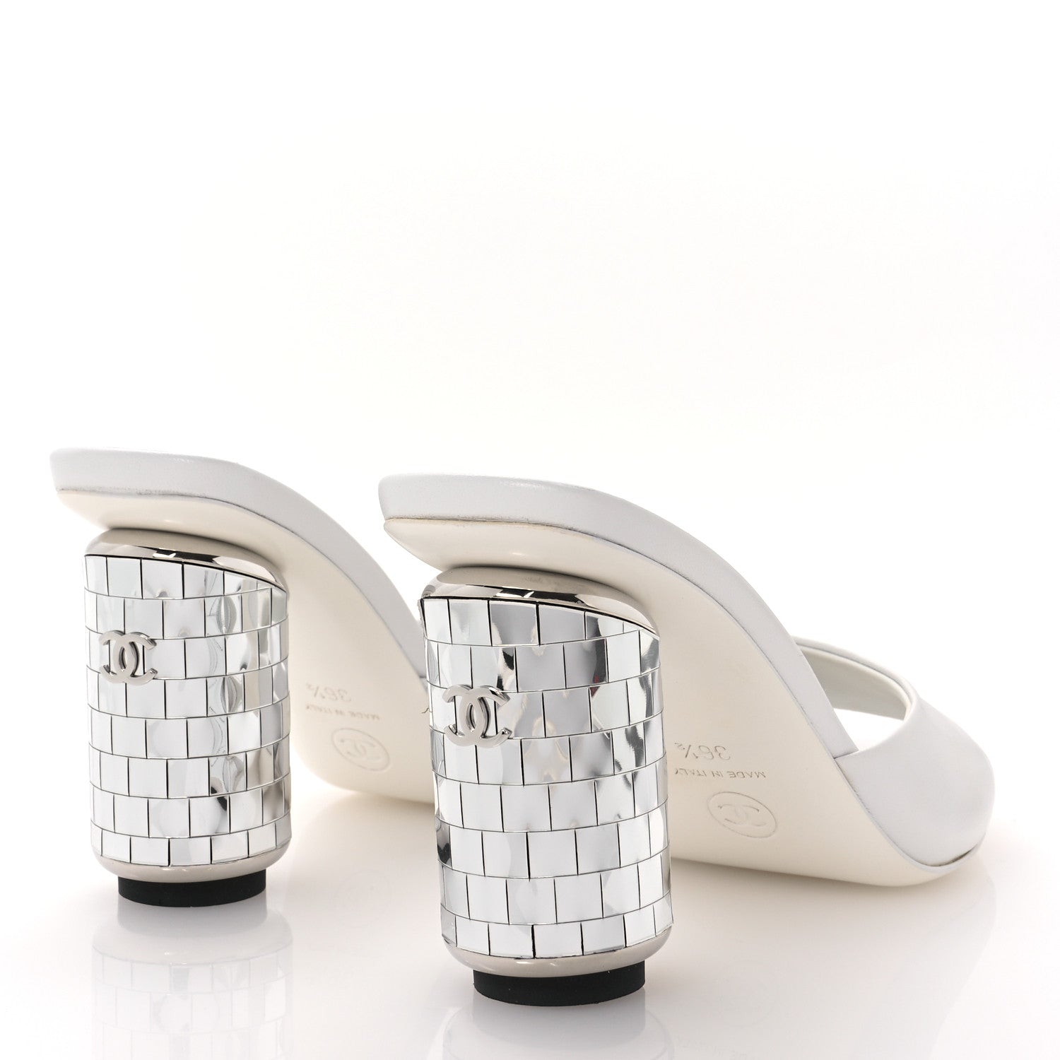 Chanel Lambskin Mirror Mules 36.5 White 5 of 9