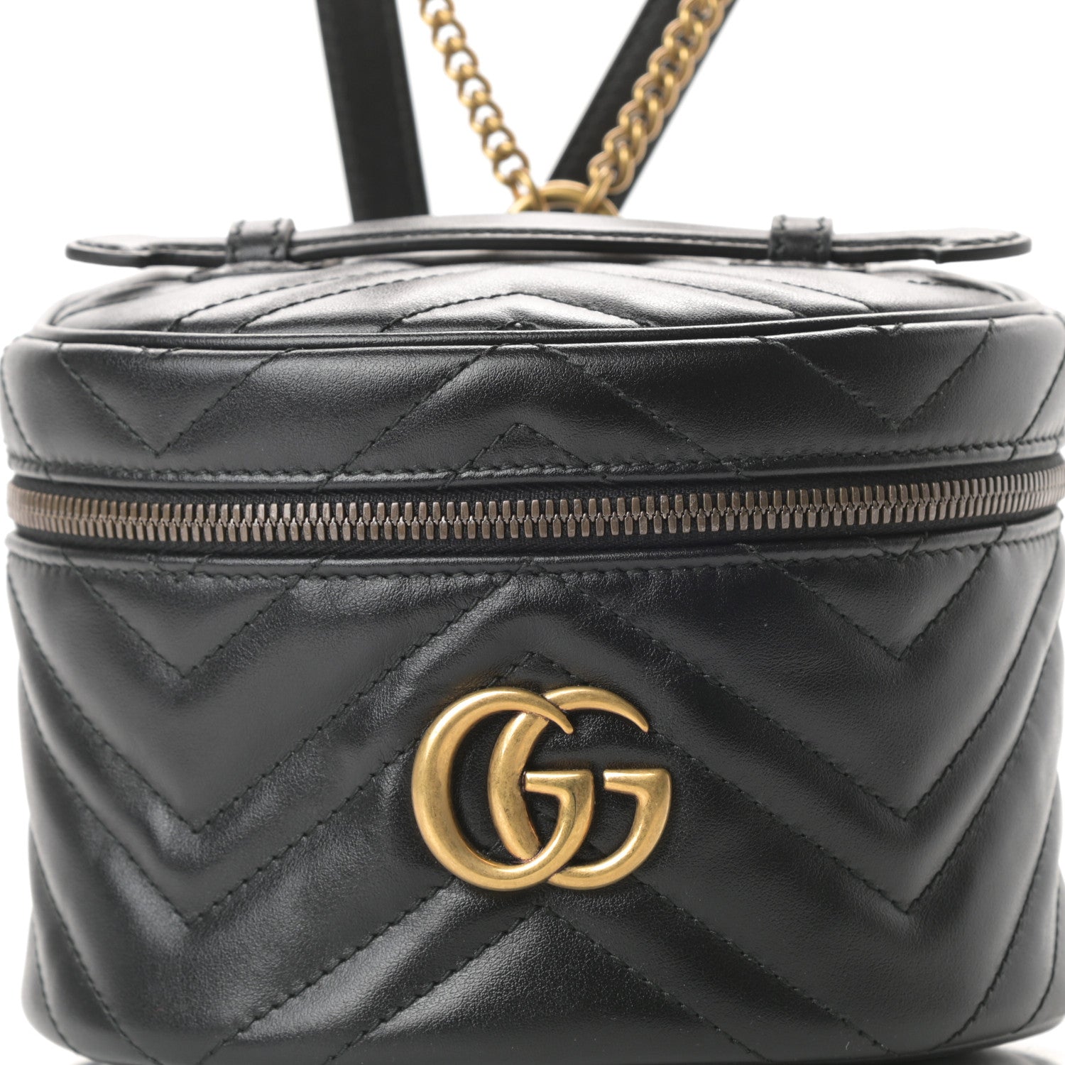 Gucci Calfskin Matelasse Mini GG Marmont Round Backpack Black 8 of 11