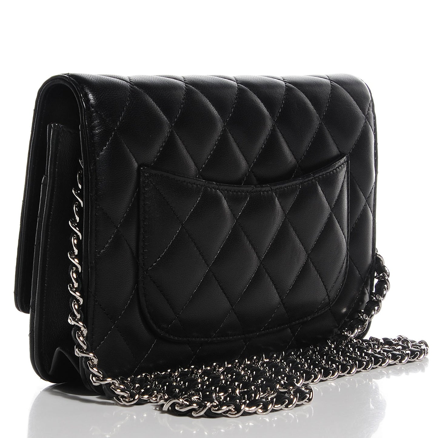 Lambskin Quilted Wallet on Chain WOC Black