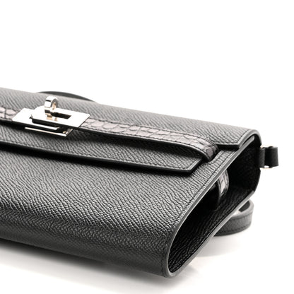 Hermes Epsom Matte Alligator Touch Kelly Wallet To Go Black 9 of 10
