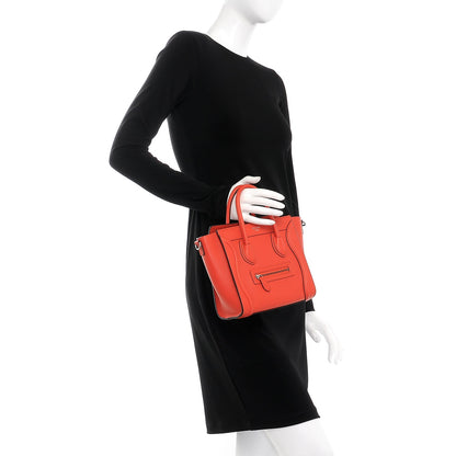 Celine Drummed Calfskin Nano Luggage Vermillion 3 of 14