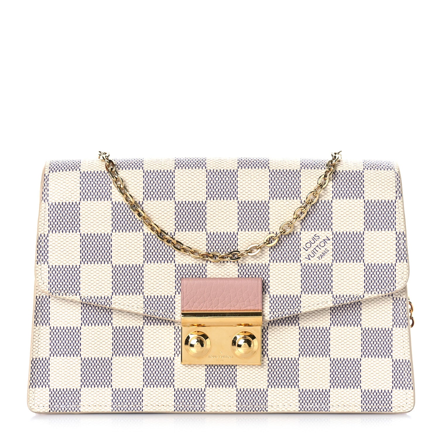 Louis Vuitton Damier Azur Croisette Chain Wallet Rose Ballerine 1 of 10